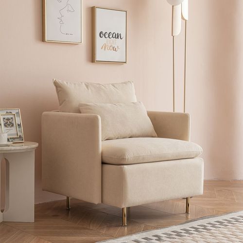 Elegant Beige Cotton Linen Accent Armchair - Stylish Comfort for Any Space