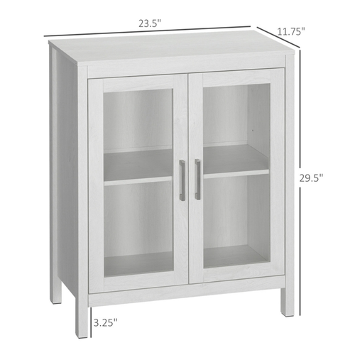 Modern White Bathroom Storage Cabinet with Adjustable Shelves & Glass Doors