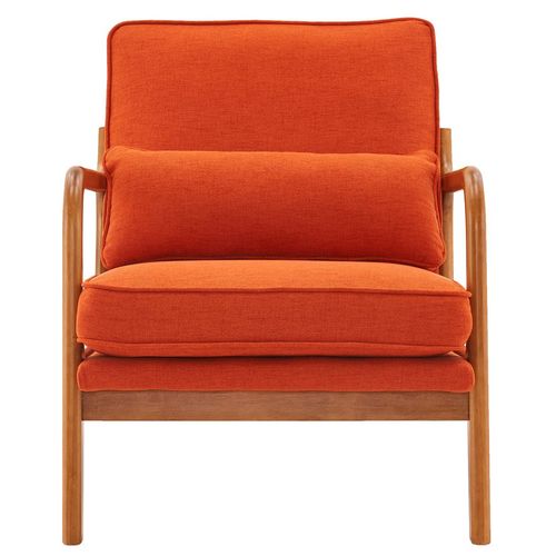 Mid-Century Modern Burnt Orange Upholstered Lounge Chair with Oak Armrests