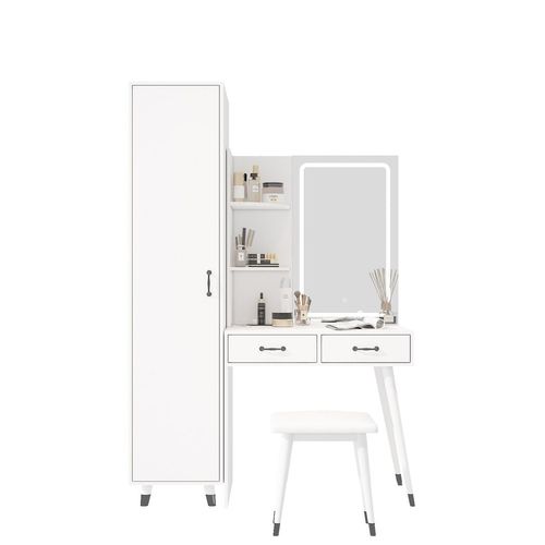 Elevate Your Space: LED Makeup Vanity Table & Slim Armoire Wardrobe Set