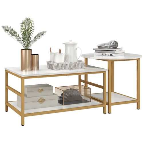 Elegant Duo: Stylish Gold & White Coffee Tables Set for Any Living Space