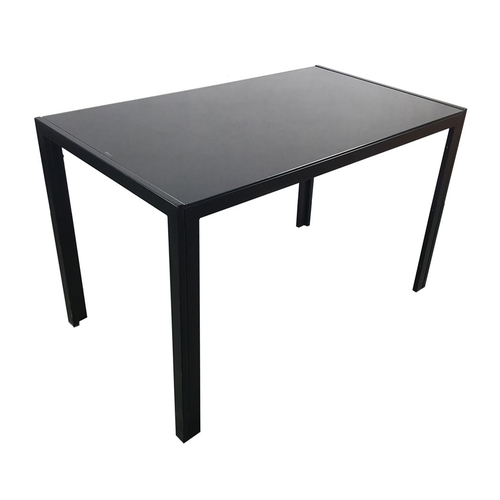 Stylish Black Tempered Glass & Iron Dining Table for Four - Easy Assembly