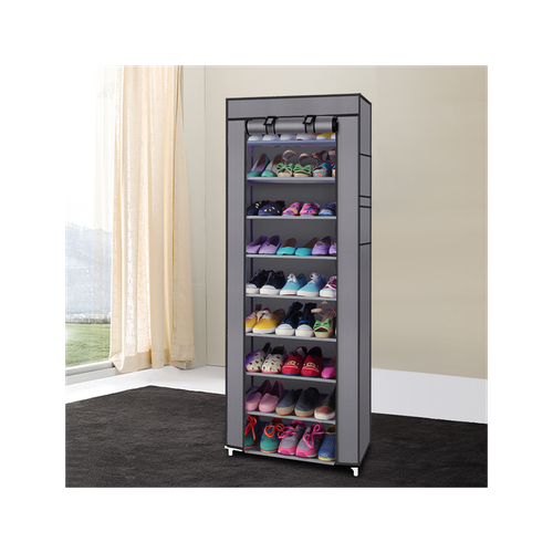 Stylish Compact 9-Lattice Non-Woven Fabric Shoe Rack - Space-Saving Gray Design