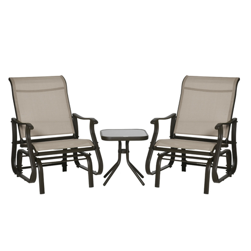 Elegant 3-Piece Outdoor Gliding Chair Set with Tempered Glass Table