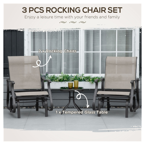 Elegant 3-Piece Outdoor Gliding Chair Set with Tempered Glass Table