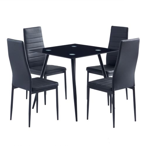 Elegant Black High Backrest Dining Chairs - Set of 4, Waterproof & Durable