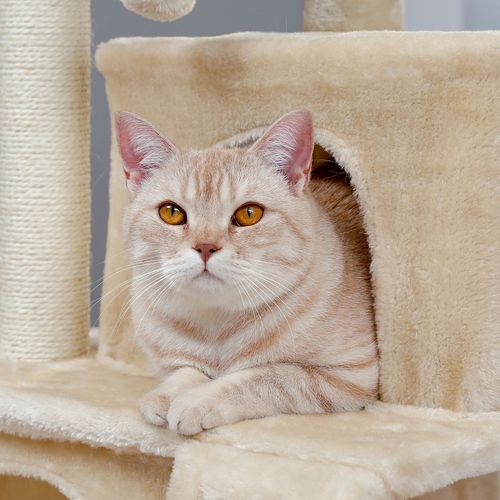 Luxury Compact Cat Tree with Double Condos & Spacious Perch – Beige