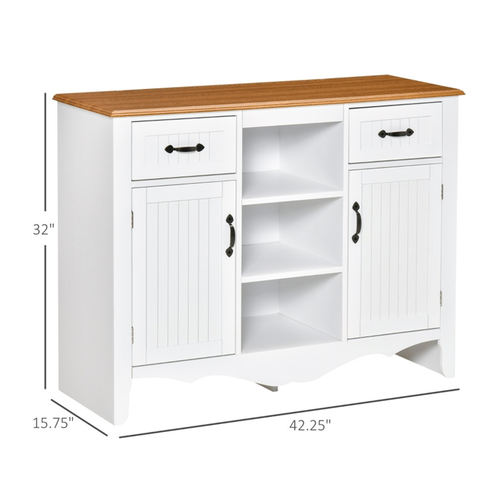 Elegant White Kitchen Sideboard & Coffee Bar Cabinet with Versatile Storage