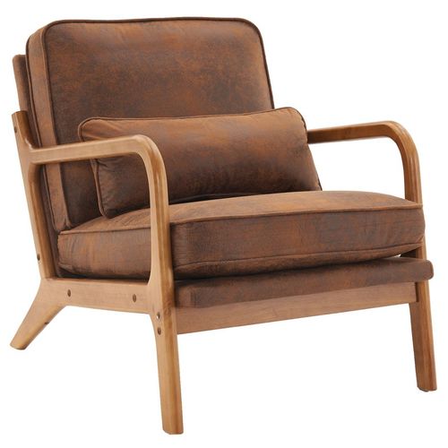 Modern Oak Armrest Lounge Chair - Vibrant Orange Upholstery for Chic Spaces