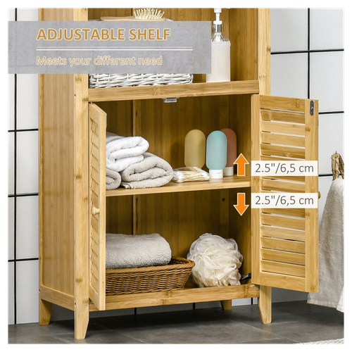 Elegant Bamboo Bathroom Floor Cabinet with Open & Closed Storage