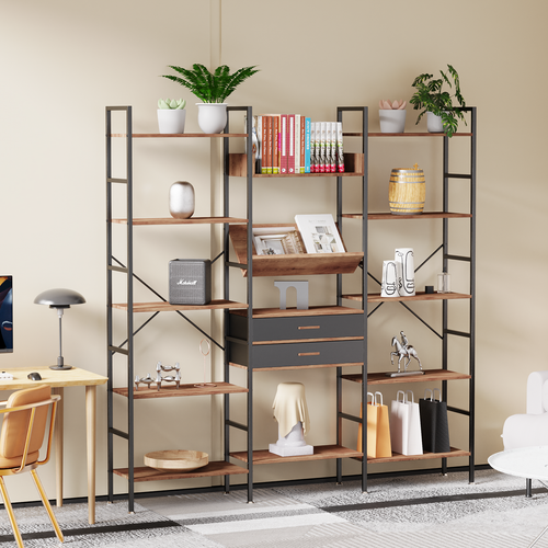 Versatile Triple Wide 5-Tier Bookshelf - 14 Open Display Shelves