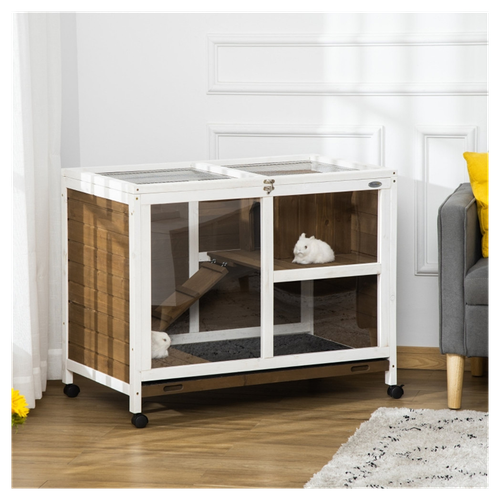 Spacious Wooden Rabbit Hutch: Two-Story Pet Cage for Happy Bunnies & More!