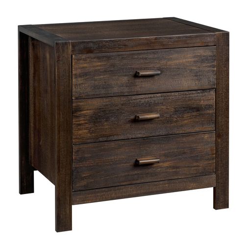 Stylish Rustic Nightstand with USB Charging Ports - 3 Drawers for Storage