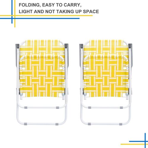 Portable Steel Tube Beach Chair Set - 120kg Capacity, Yellow & White Stripes