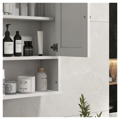 Sleek White Wall-Mounted Bathroom Cabinet with Adjustable Shelves & Magnetic Doors