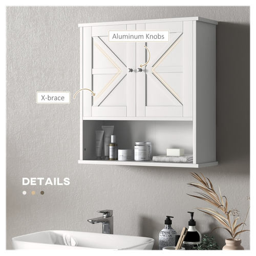 Sleek White Wall-Mounted Bathroom Cabinet with Adjustable Shelves & Magnetic Doors