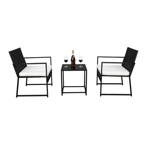 Stylish 3-Piece Outdoor Rattan Coffee Table & Chair Set in Black