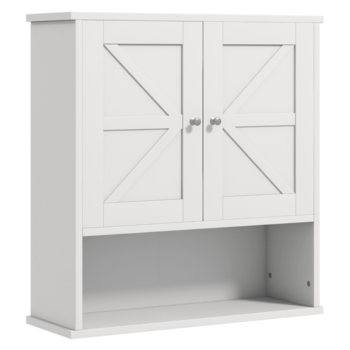 Sleek White Wall-Mounted Bathroom Cabinet with Adjustable Shelves & Magnetic Doors