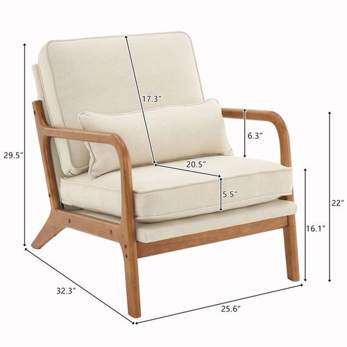 Chic Off-White Oak Armrest Lounge Chair - Mid-Century Modern Comfort