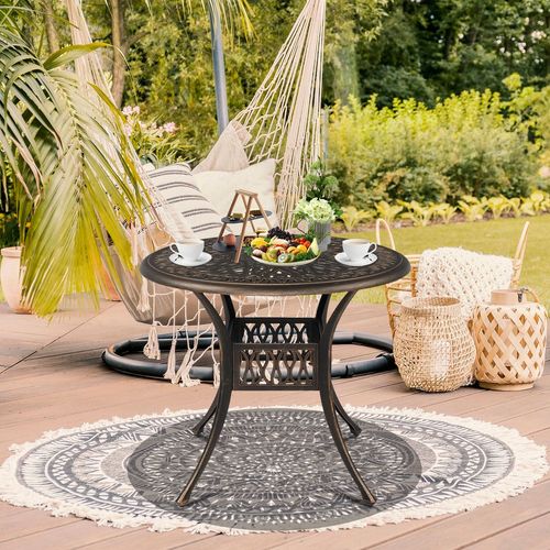 Elegant 90cm Round Courtyard Cast Aluminum Table in Timeless Bronze Finish