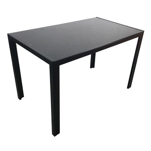 Stylish Black Tempered Glass & Iron Dining Table for Four - Easy Assembly