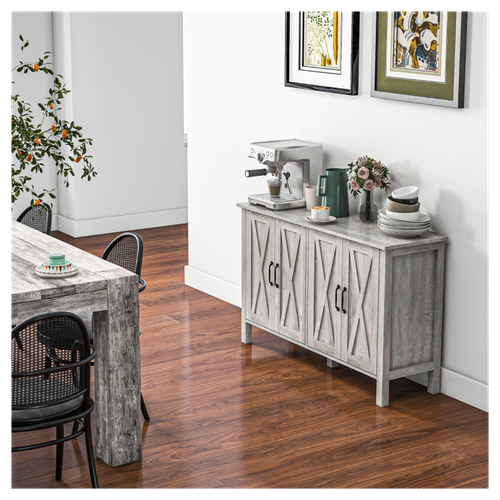 Rustic Gray Buffet Cabinet with Barn Doors & Ample Storage Space