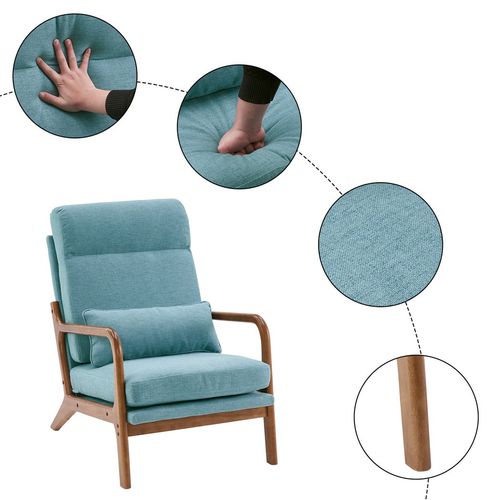 Teal Mid-Century Modern High Back Armchair with Solid Wood & Iron Frame