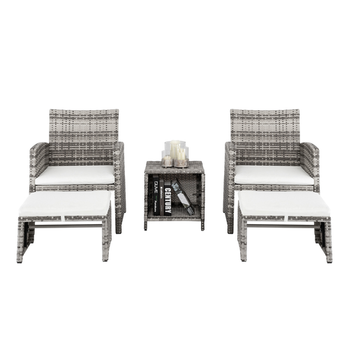 Stylish Gray Gradient 5-Piece Sofa Set with Chairs, Footstools & Coffee Table