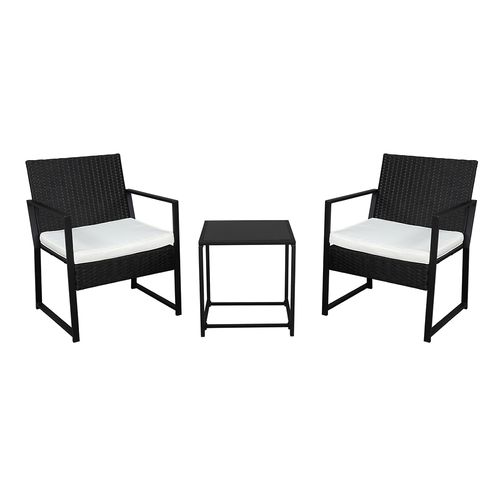 Stylish 3-Piece Outdoor Rattan Coffee Table & Chair Set in Black