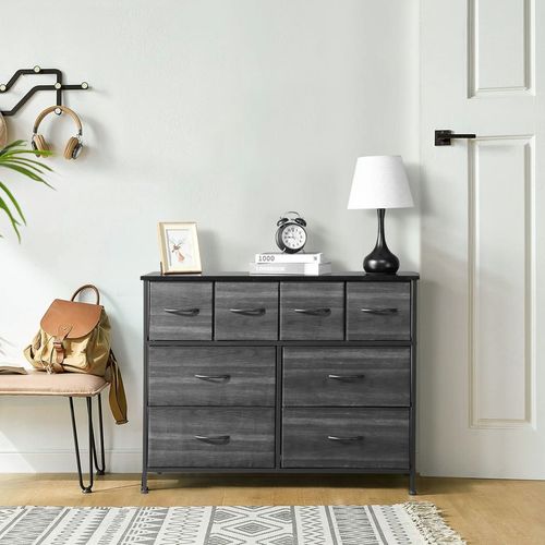 Stylish 8-Drawer Non-Woven Storage Cabinet with Black Wood Grain Finish