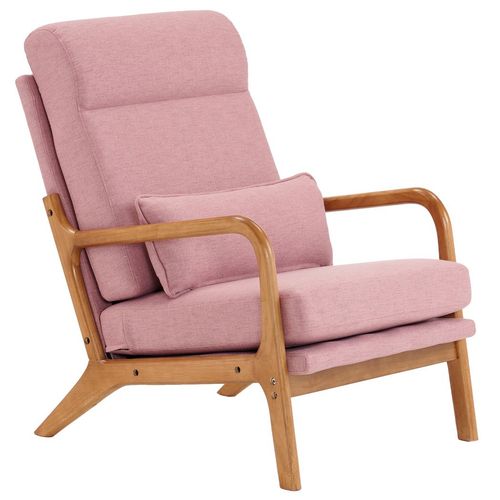 Chic Pink High Back Solid Wood & Iron Armchair - Modern Indoor Leisure Chair