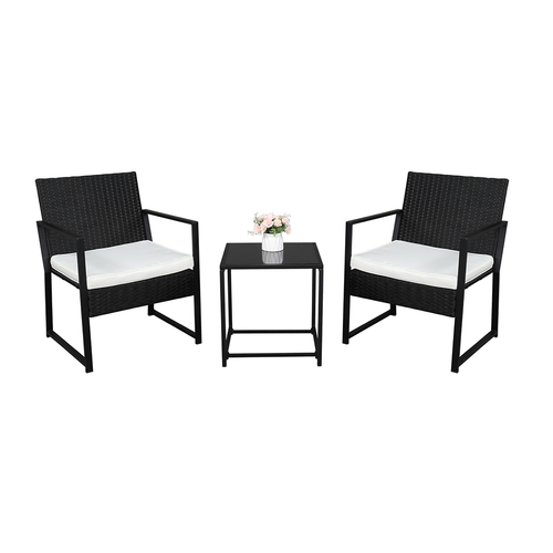 Stylish 3-Piece Outdoor Rattan Coffee Table & Chair Set in Black