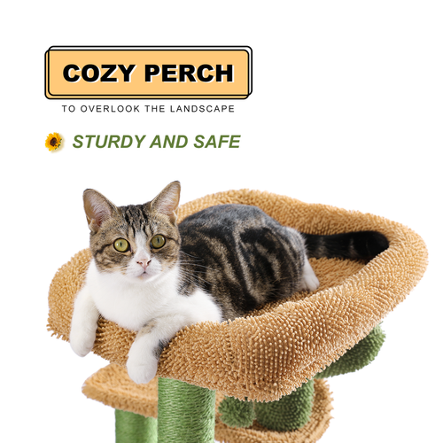 Chic Cactus Cat Tree: Cozy Condo, Plush Perches & Scratching Post