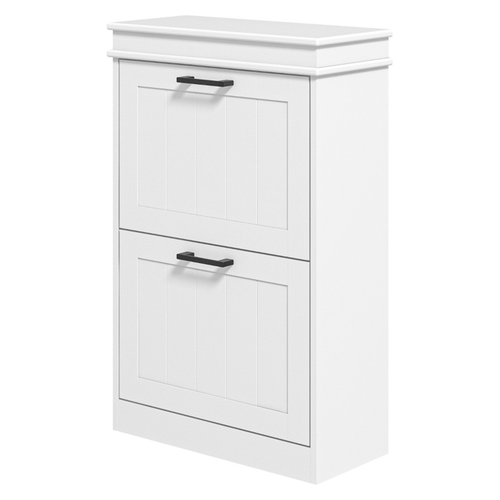 Elegant White Shoe Storage Cabinet with Tilt-Out Drawers – Space-Saving Design