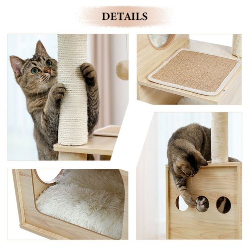 Elegant Cat Castle: Multi-Level Wooden Cat Tree with Cozy Condos & Hammock