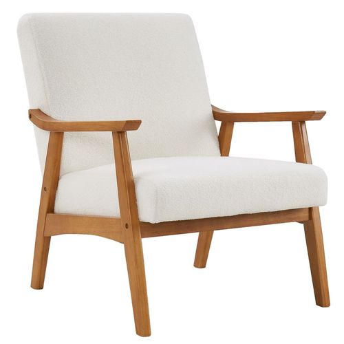 Cozy Teddy Velvet Lounge Chair with Solid Wood Legs - Creamy White Elegance