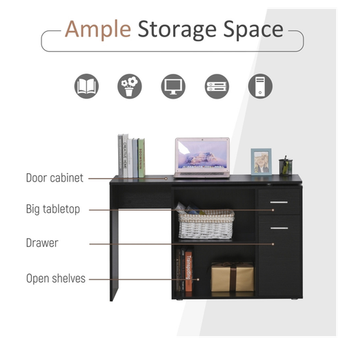 Versatile 46” Office Desk with L-Shaped Design & Storage Cabinet