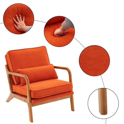 Mid-Century Modern Burnt Orange Upholstered Lounge Chair with Oak Armrests