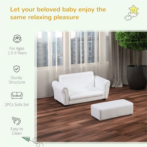 Cozy White Kids Sofa Set with Footstool - Safe & Stylish for Little Ones