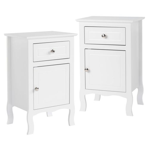 Elegant Country Style 2-Piece Night Table Set - White MDF with Curved Feet