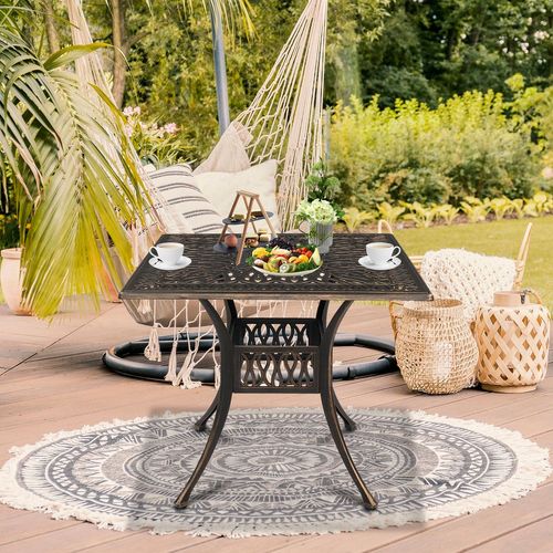 Elegant Cast Aluminum Round Table for Courtyards - Bronze Finish, Durable Design