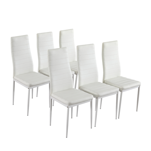 Set of 6 Elegant High Backrest Waterproof PU Dining Chairs in White