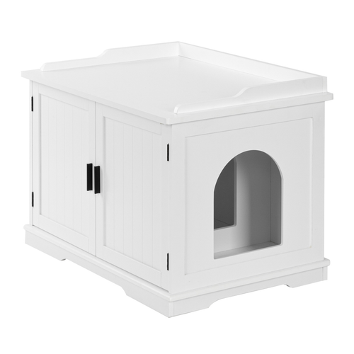 FCH Extra Large Cat Litter Box Cabinet - Stylish Hidden Pet Enclosure in White