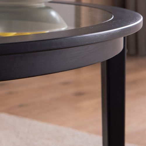 Elegant Round Glass Top Coffee Table with Dual Storage - Sleek Black Design