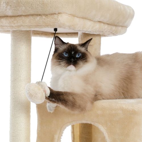 Luxury Compact Cat Tree with Double Condos & Spacious Perch – Beige