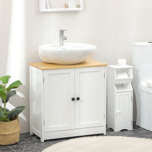 Elegant Crystal White & Dark Walnut Pedestal Sink Storage Cabinet