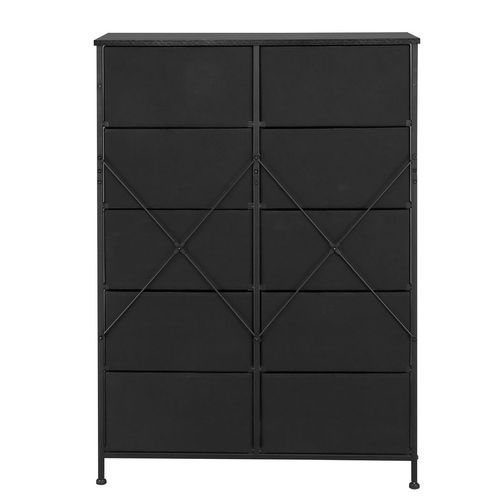 Stylish 10-Drawer Non-Woven Storage Cabinet in Black Wood Grain Finish