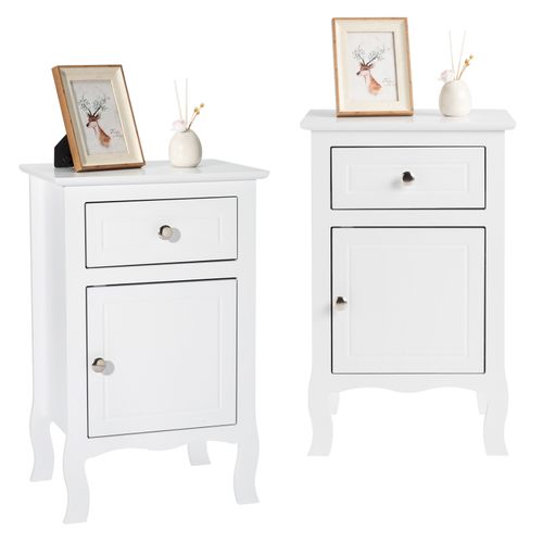 Elegant Country Style 2-Piece Night Table Set - White MDF with Curved Feet