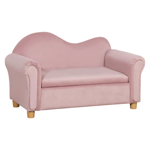 Cozy Pink Kids Sofa with Storage - Soft Velvet Comfort for Little Ones!