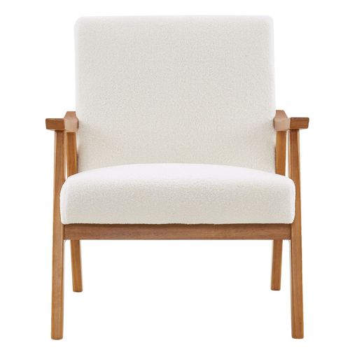 Cozy Teddy Velvet Lounge Chair with Solid Wood Legs - Creamy White Elegance